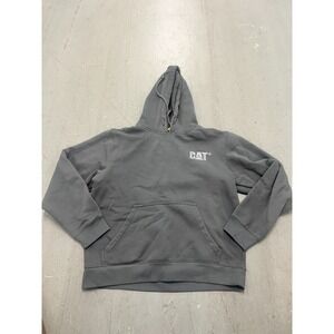 Caterpillar Hoodie Mens Large Gray Fleece Lined Embroidered Logo Kangaroo Pocket